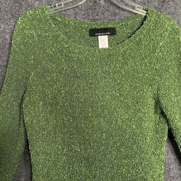 Jones New York Textured Knit Sweater Women M Green Long Sleeve Pullover Nylon - Picture 2 of 11